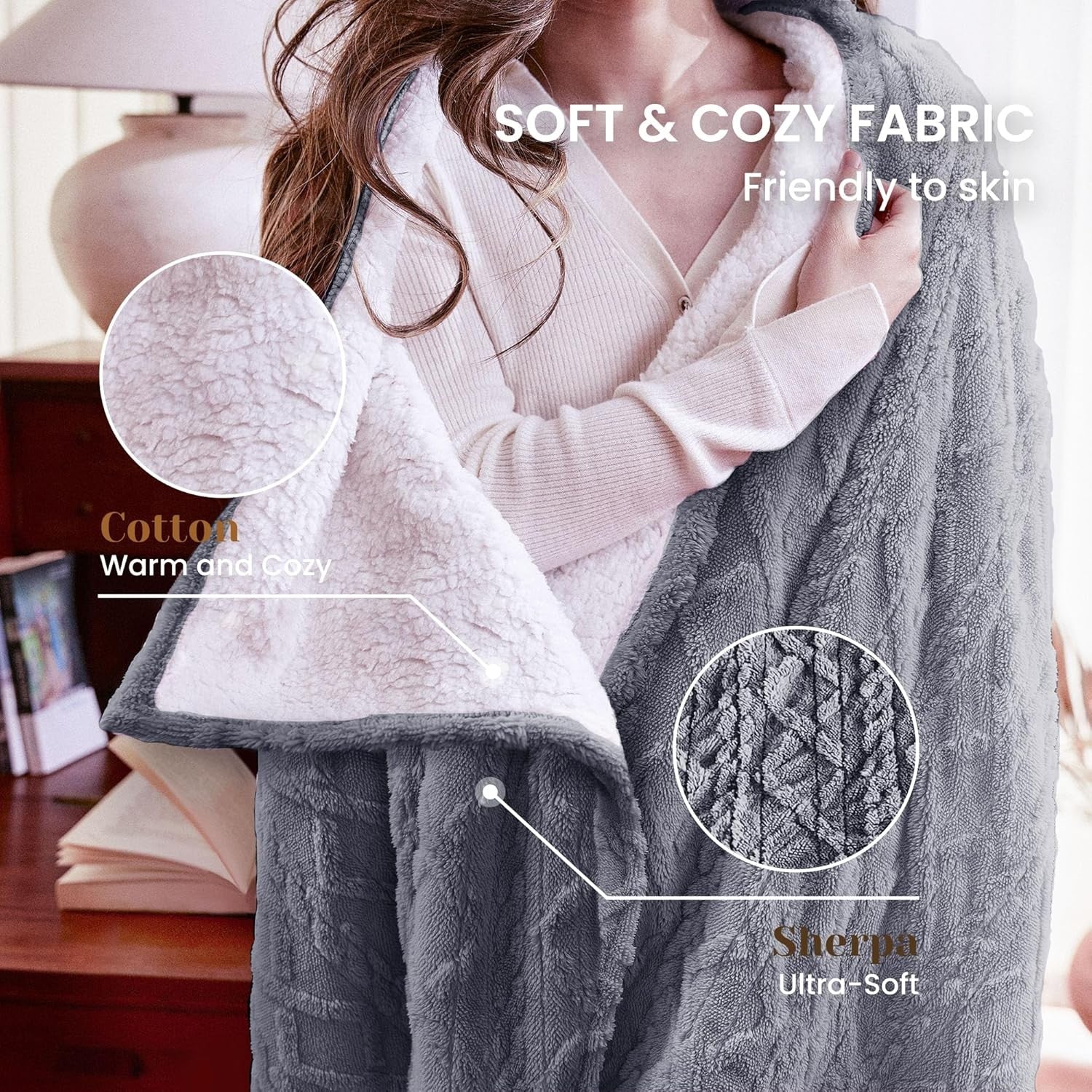 Electric Heated Throw Blanket Soft Large 9 Heat Levels Washable 130x160cm