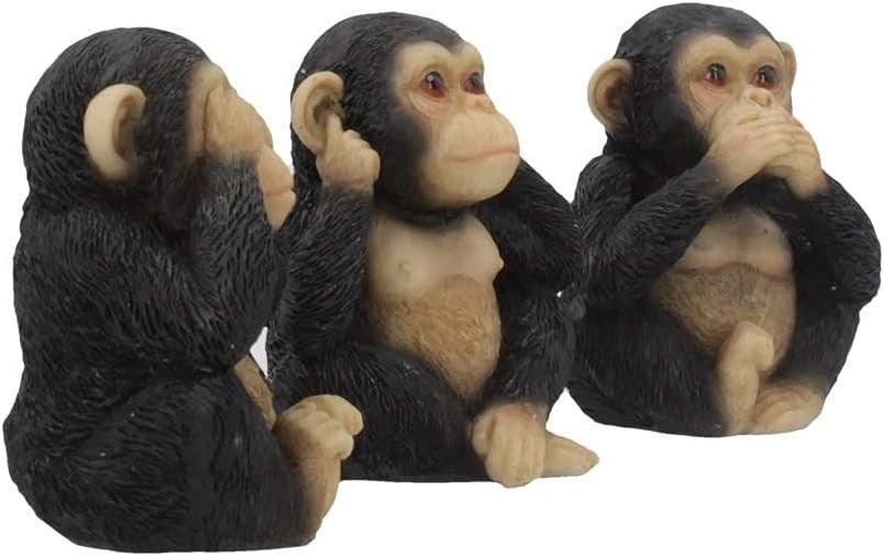Three Wise Chimp Figurines 8cm Resin Monkey Ornaments See No Hear No Speak Decor