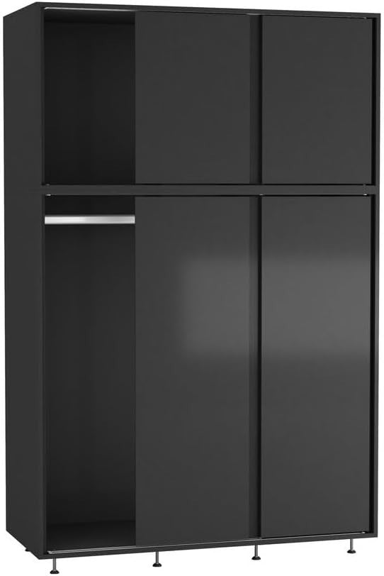 6-Door Black Sliding Wardrobe with Adjustable Feet & Spacious Bedroom Storage