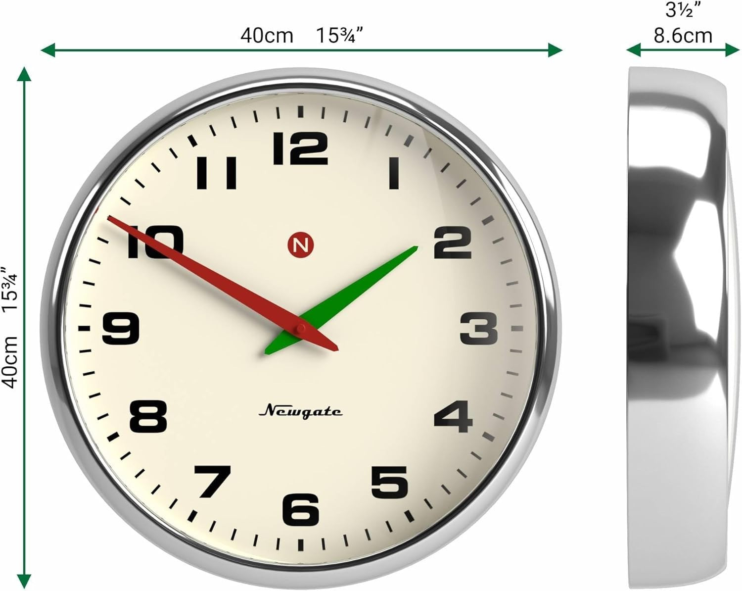 Large Retro Wall Clock Chrome 40cm Silent Sweep Convex Glass Metal