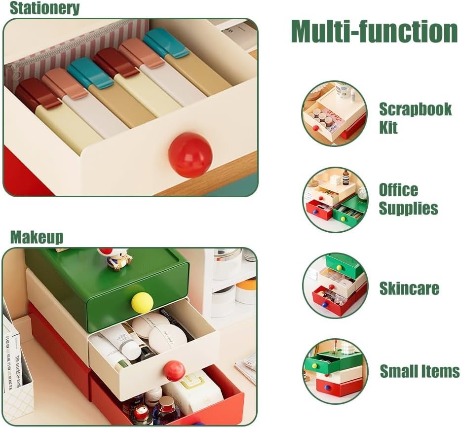 Pack of 4 Stackable Desk Organisers with Drawers – Office & Home Storage