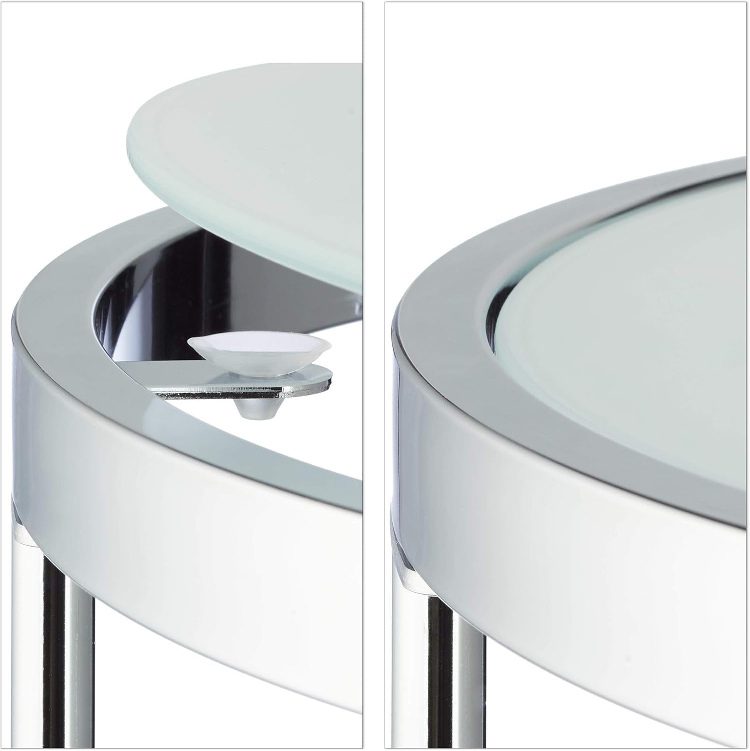 2 Silver Round Nesting Side Tables Frosted Glass Top Metal Frame Space Saving