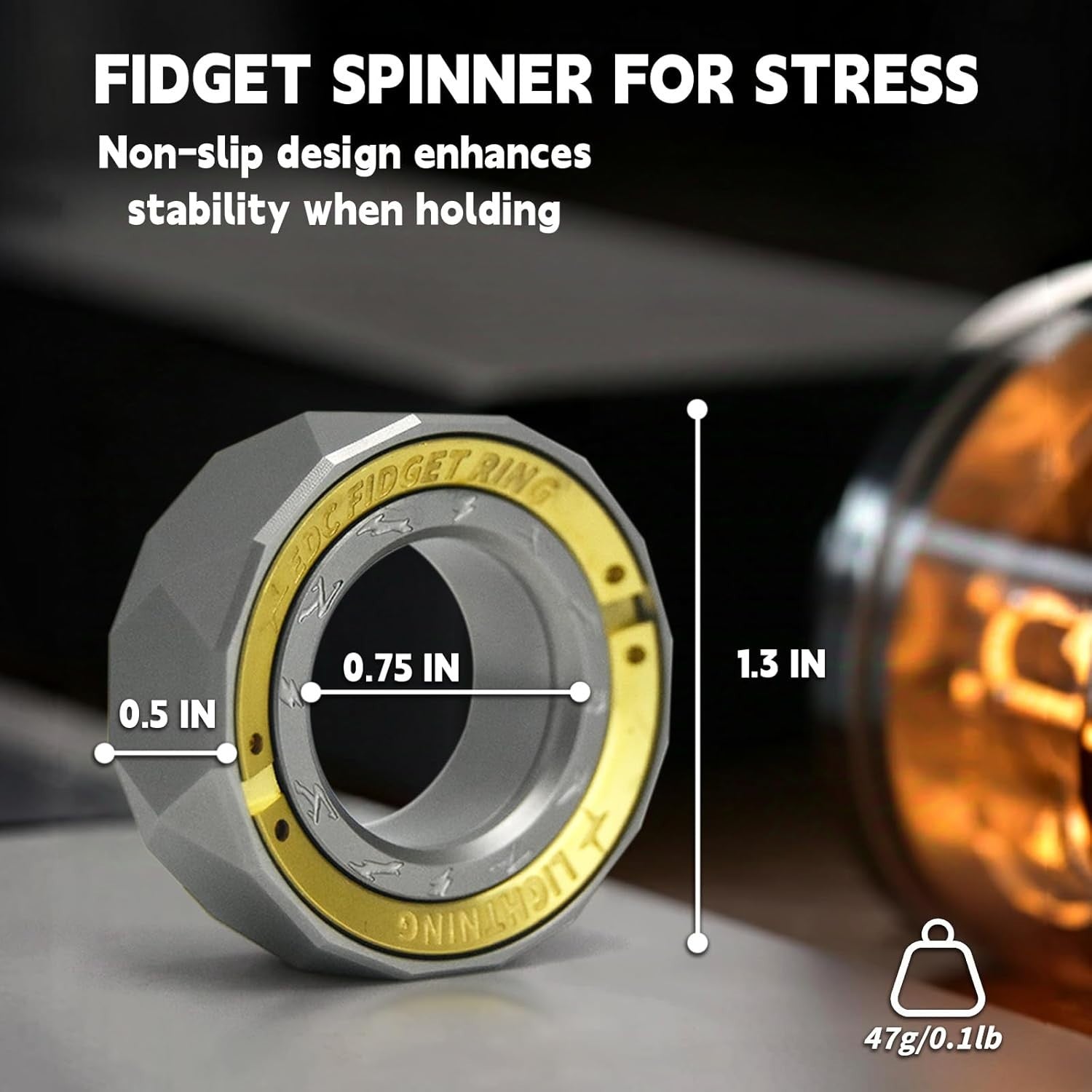 Silver Lightning Fidget Ring Stainless Steel Click Slider Anxiety Relief