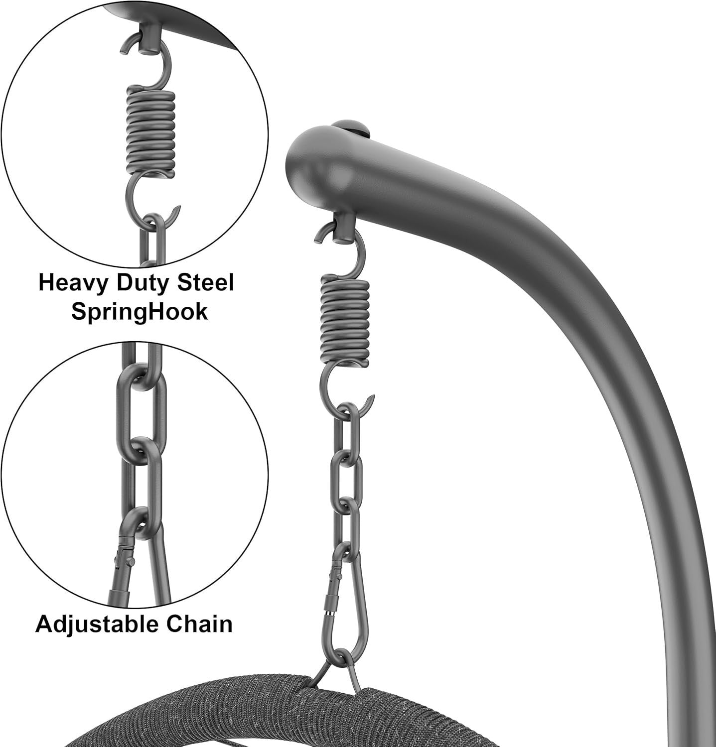Dark Grey Hanging Egg Chair with Stand Adjustable Swing Indoor Outdoor Seat