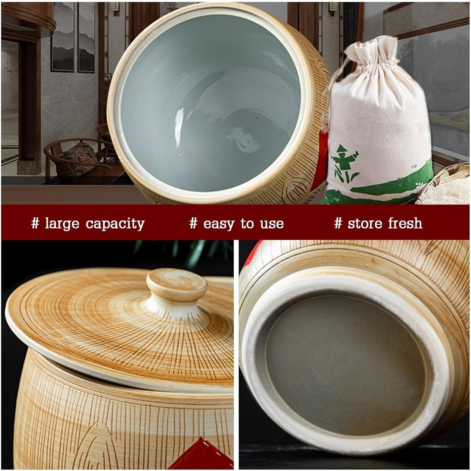 5KG Ceramic Rice Storage Jar Airtight Grain Barrel Kitchen Food Container