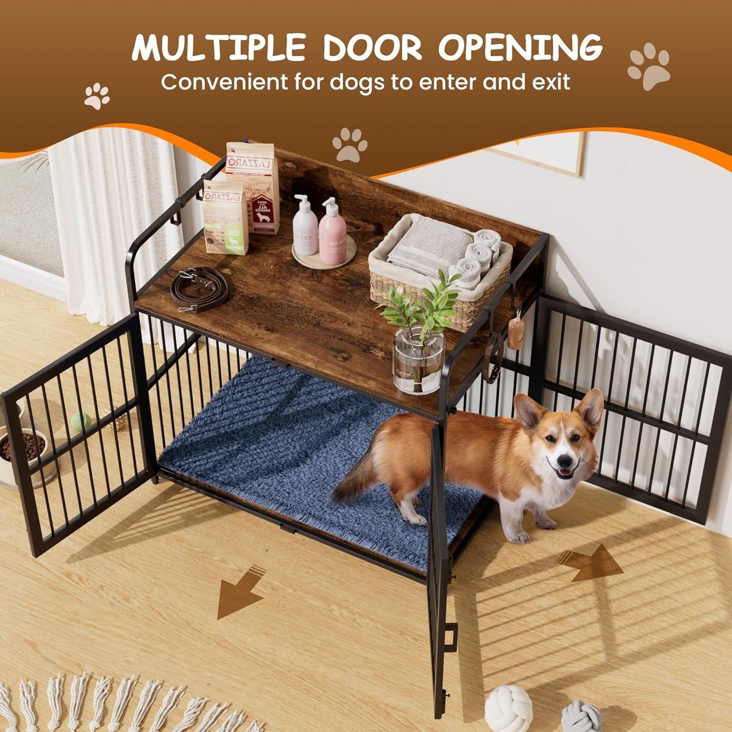 Large Heavy Duty Wooden Dog Crate with 2 Doors – Indoor Kennel Furniture