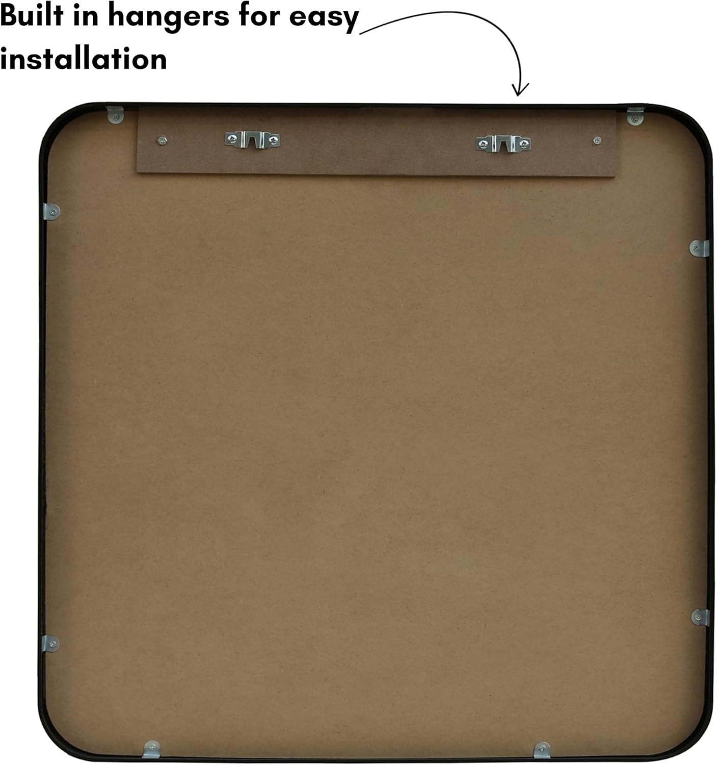 Large Square Wall Mirror 60x60cm Black Frame, Rounded Corners, Modern