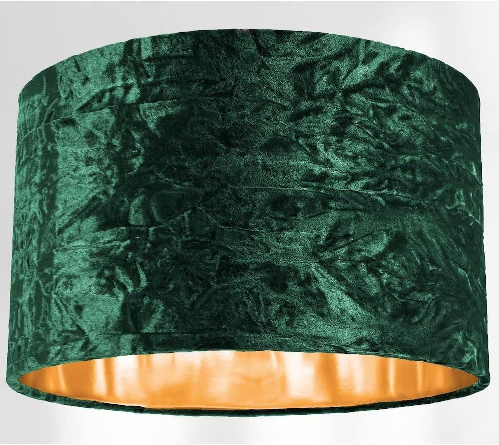 Forest Green Crushed Velvet Drum Lampshade 35cm Copper Inner