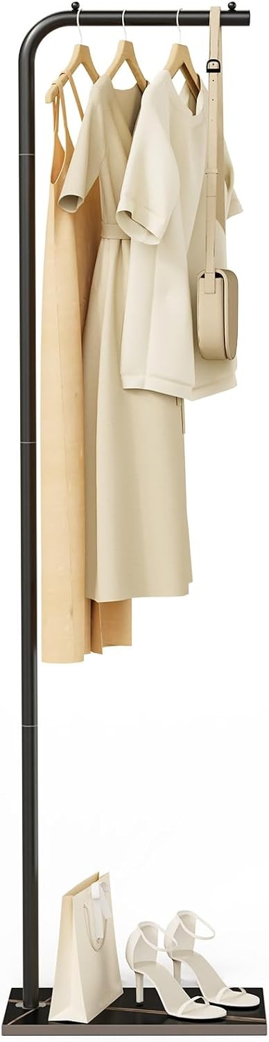 Black Metal L-Shape Coat Rack | Freestanding Clothes Stand 180cm Hall Organizer