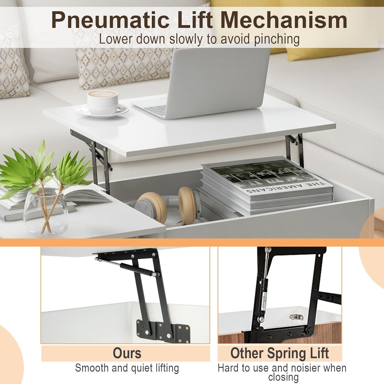 Lift-Top Coffee Table with Storage, Adjustable Height & Hidden Compartments