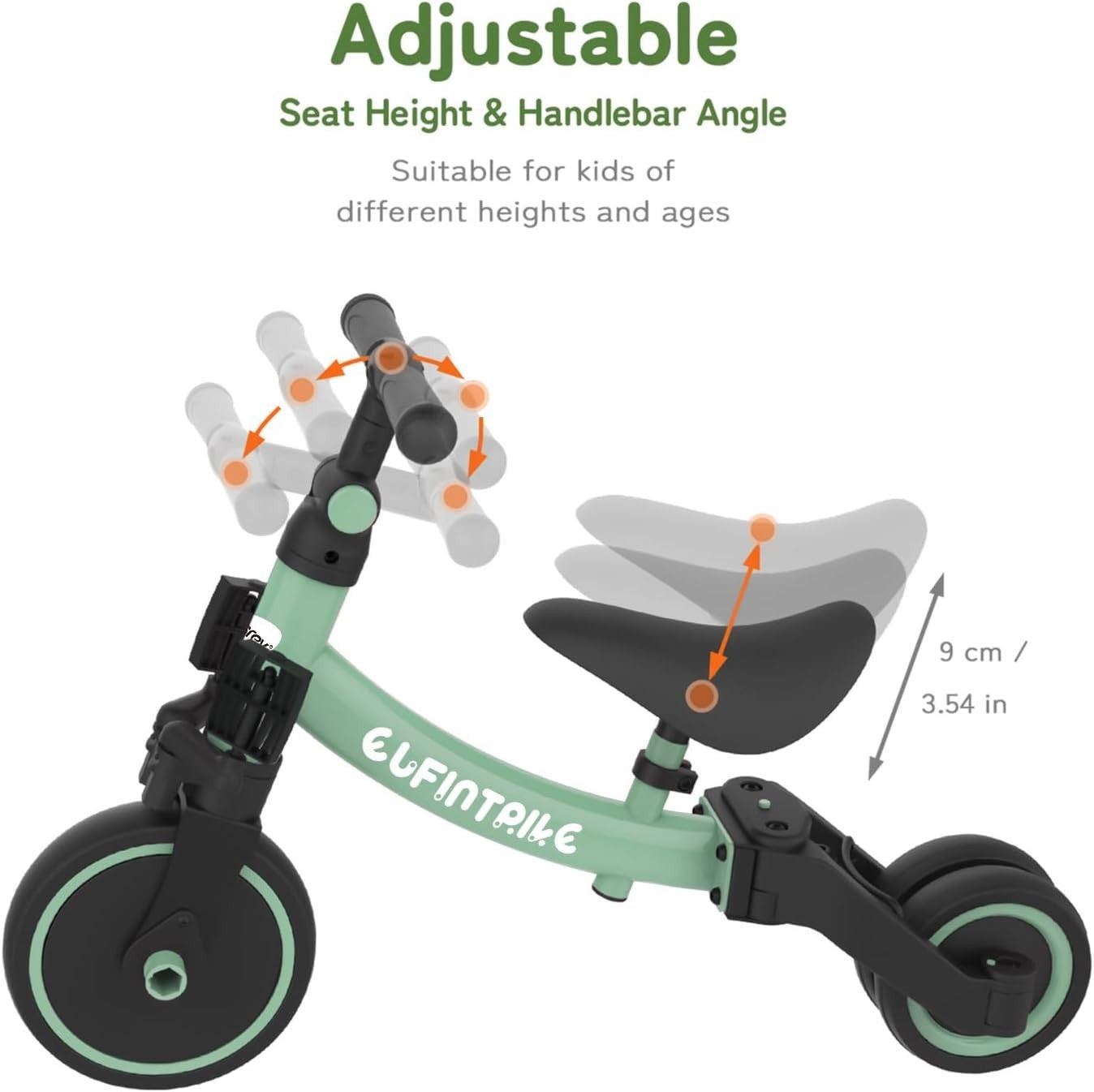 5 In 1 Toddler Tricycle Balance Bike Ride On Toy Removable Pedals Green
