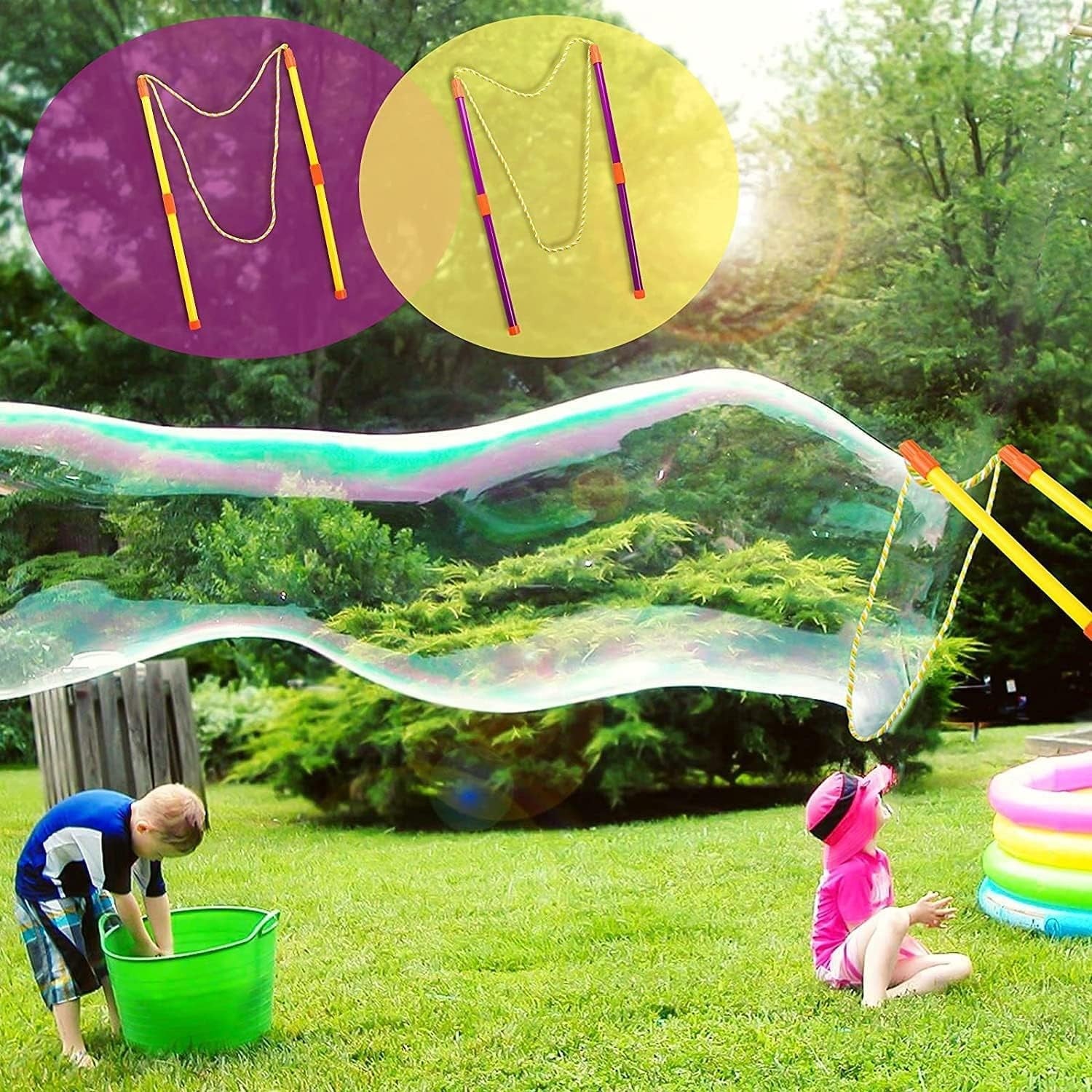Giant Bubble Wands Kit 55cm Rope 30cm Wands Outdoor Toys
