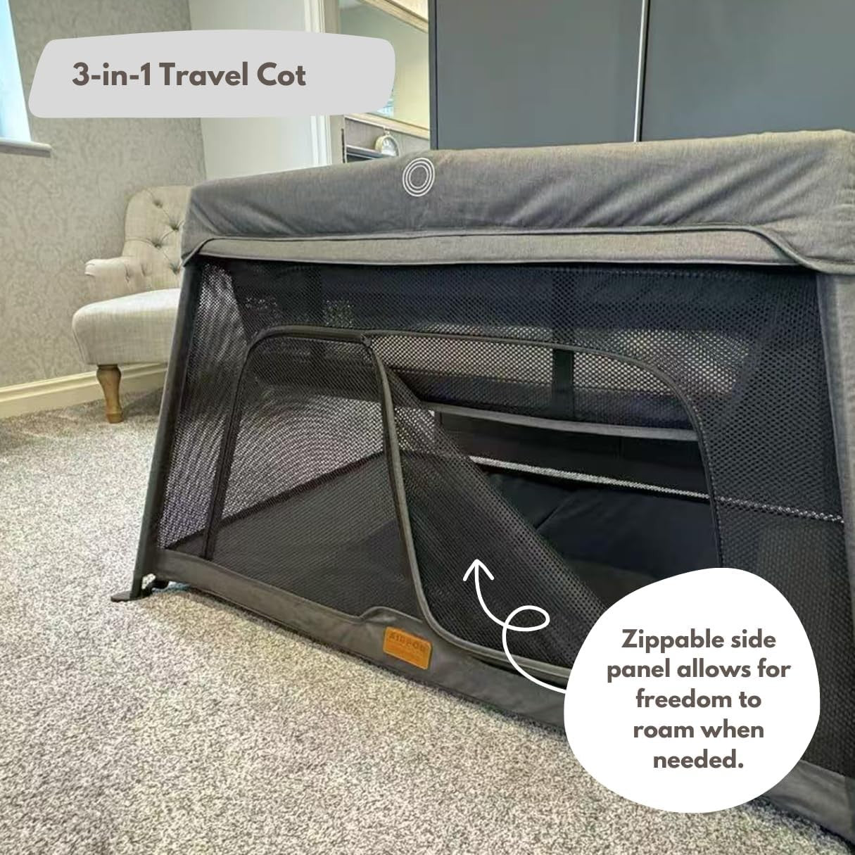 Travel Cot Playpen Lightweight Foldable Baby Bed w/ Mattress & Storage Dark Grey