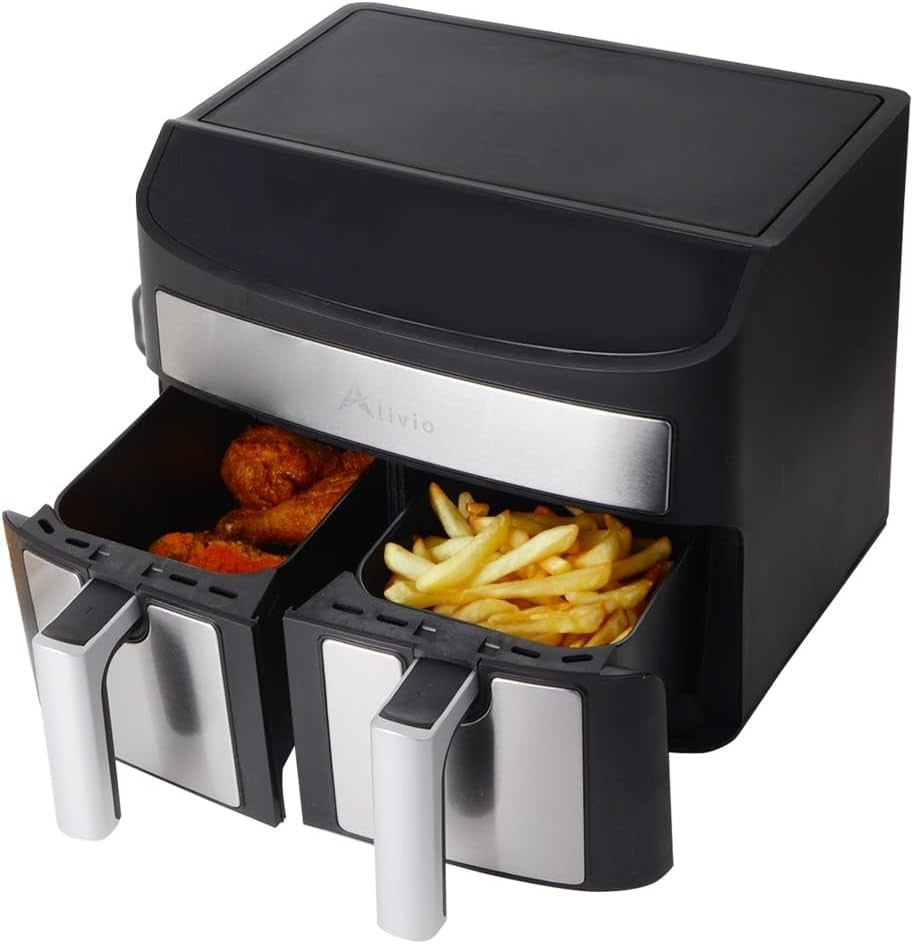 9L Dual Basket Air Fryer | 8 Presets, Dual Power Zones, Touchscreen, Low-Oil, 17