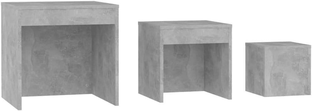 3pc Nesting Tables Set Concrete Grey Industrial End Side Coffee Nightstand