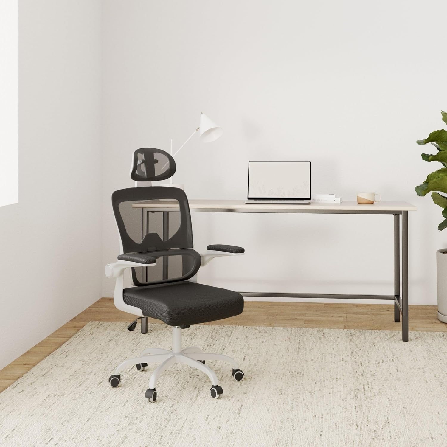 Ergonomic Mesh Office Chair Tall Back Adjustable Headrest Armrests Swivel Home D