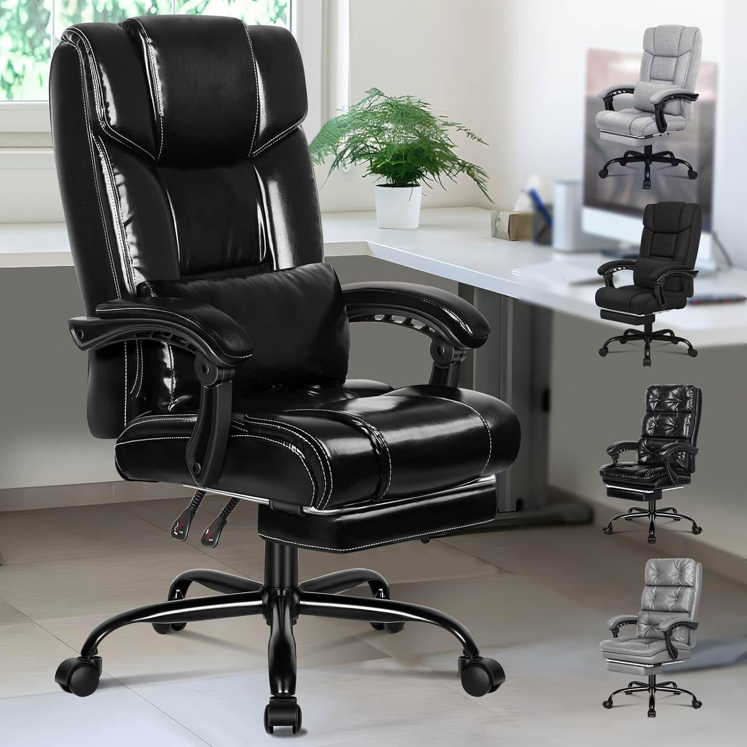 Executive Ergonomic Office Chair, Adjustable Reclining PU Leather Swivel Desk Se