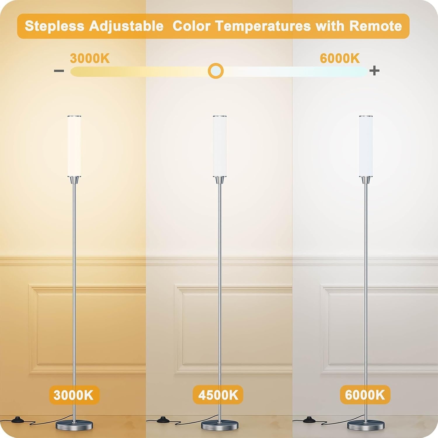 Dimmable LED Floor Lamp Remote Control Nickel Standing Corner Light
