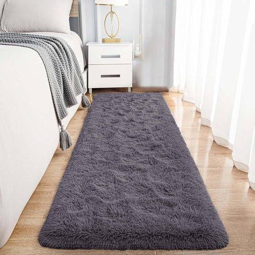 Grey Hallway Runner Rug 80x300cm Fluffy Thick Pile Non Slip Long Shaggy Carpet