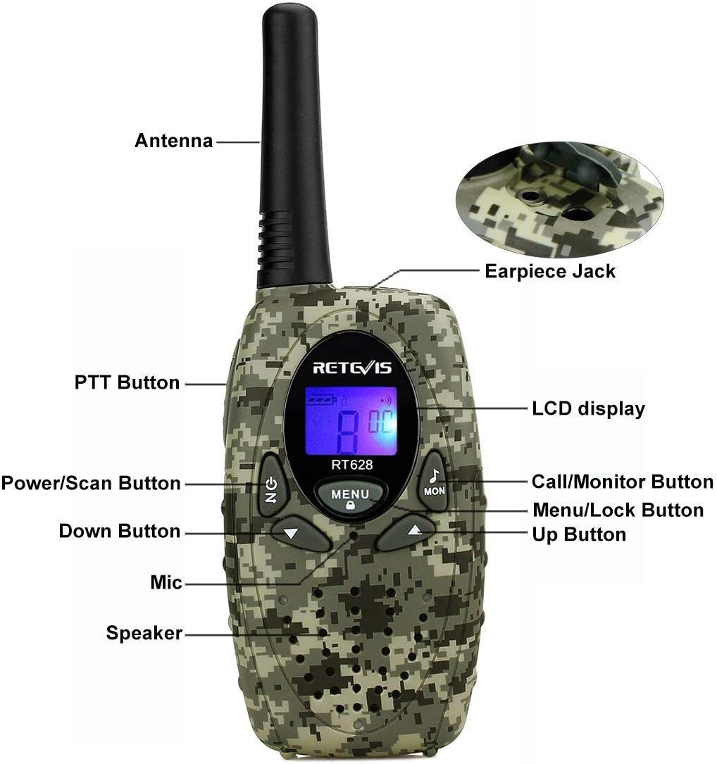 Kids Walkie Talkies Long Range 8CH VOX 2 Way Radio Pair Camouflage