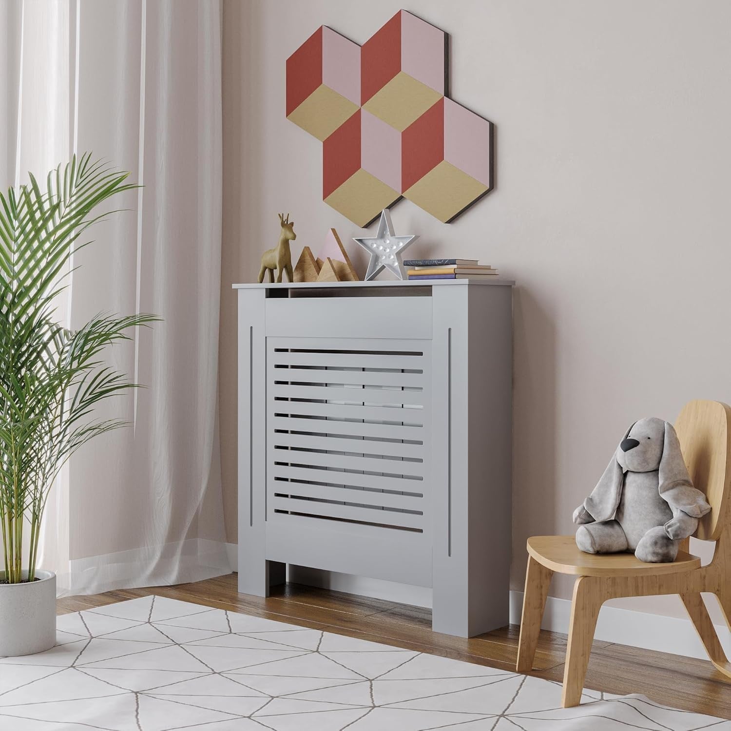 Grey Wooden Radiator Cover MDF Grill Shelf | Small Modern Decorative Cabinet