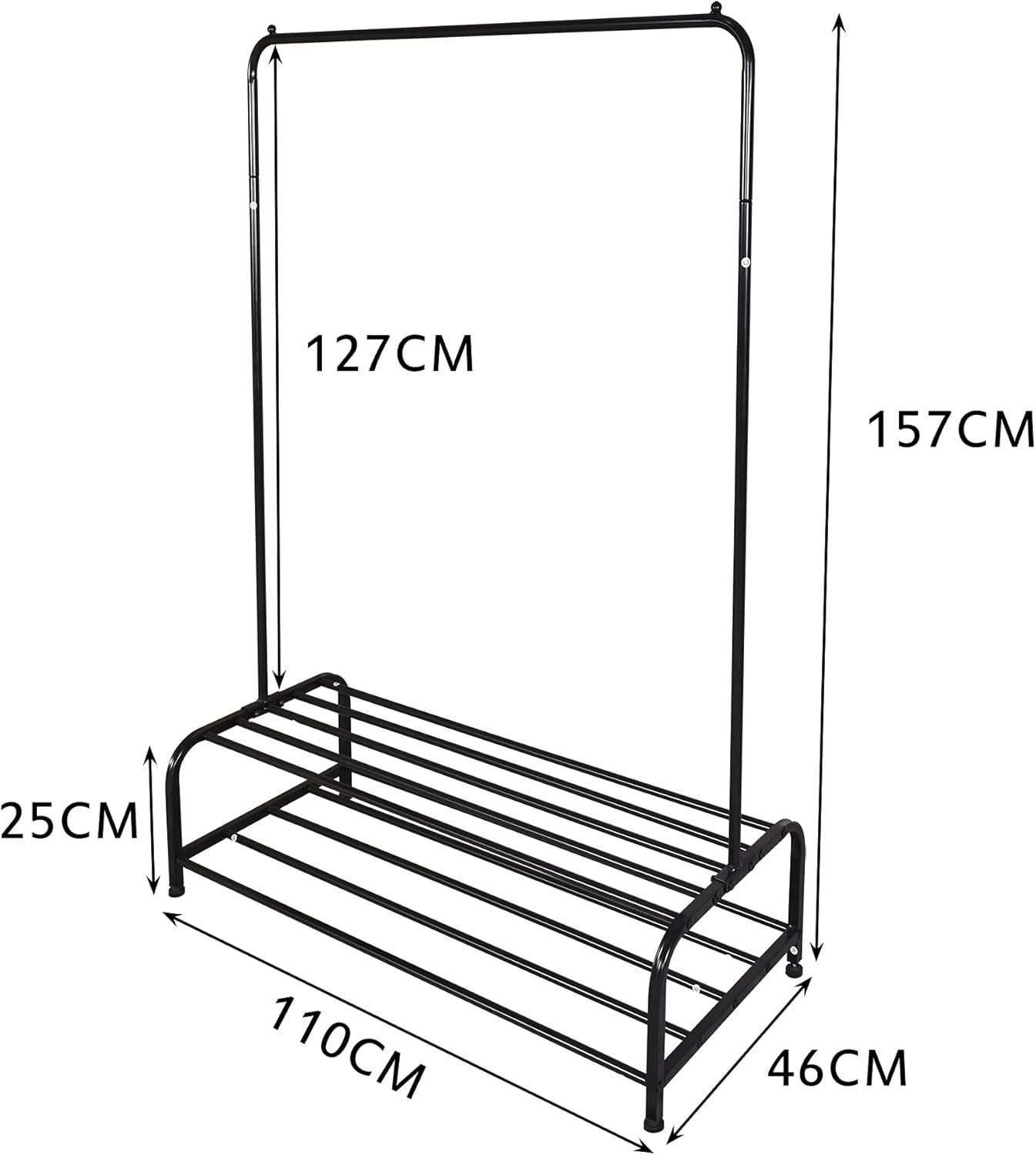 Heavy Duty Metal Clothes Rail 2 Tier Storage Rack Black T21