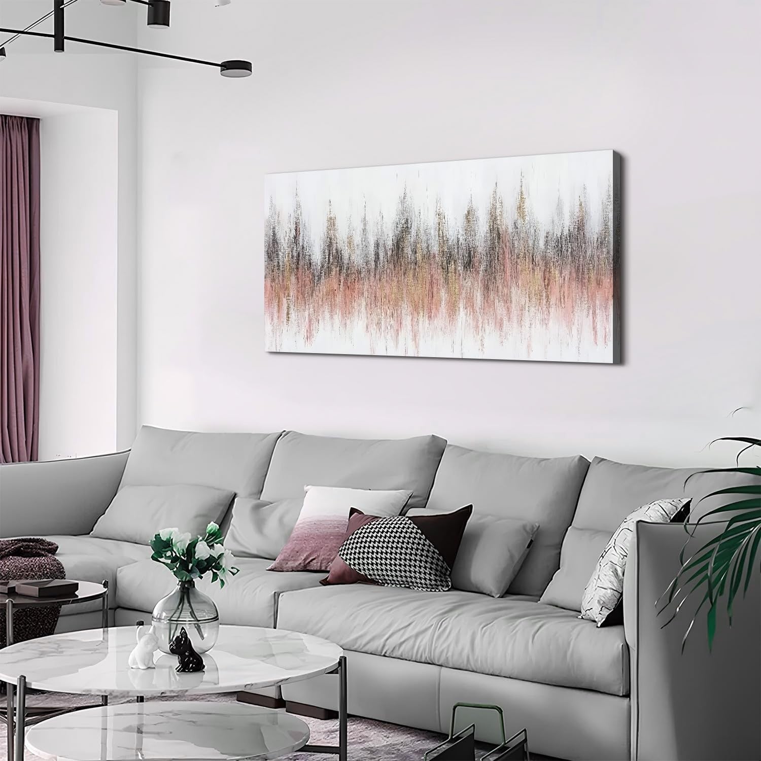Large Pink Abstract Canvas Wall Art Watercolor Boho Decor 20x40