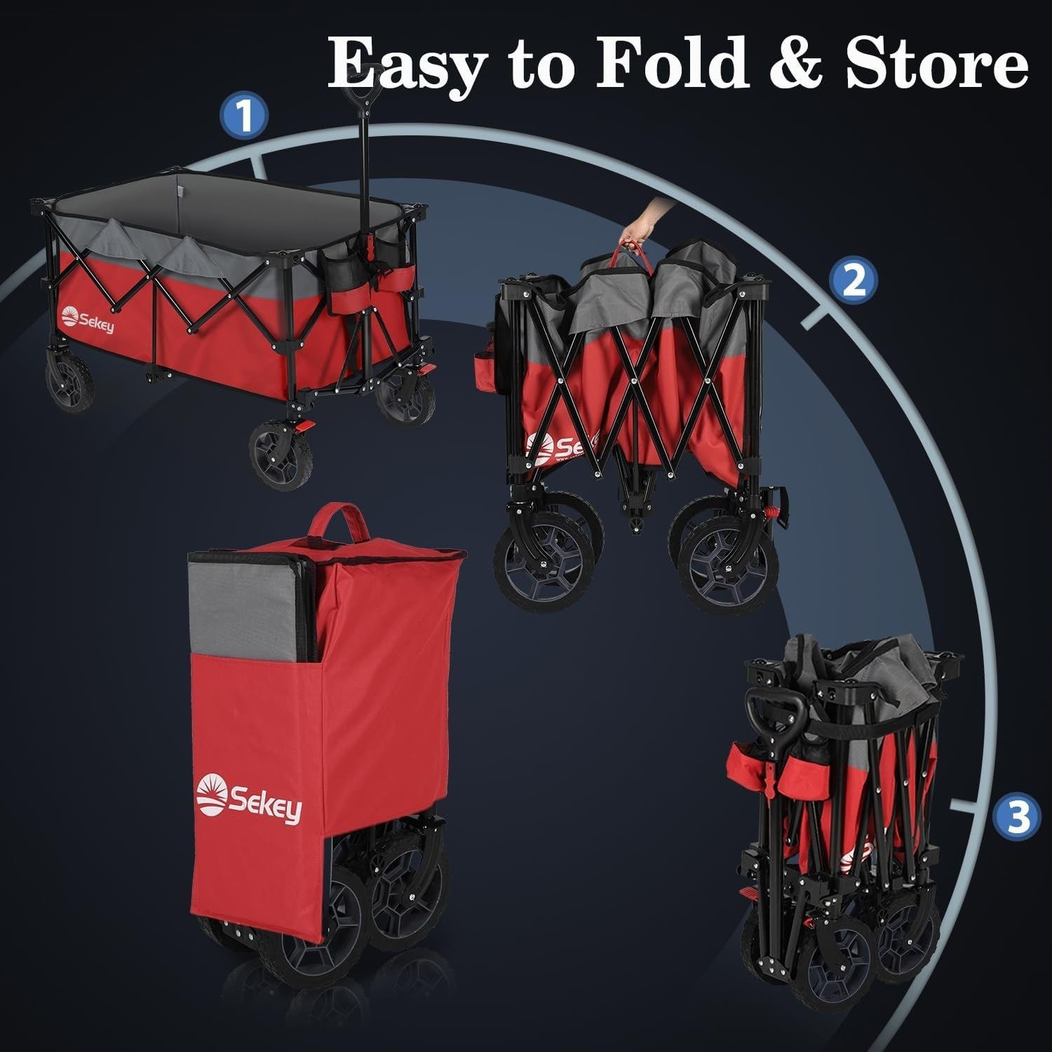 Red Heavy Duty 200L Folding Festival Trolley All-Terrain Wagon 150kg Capacity