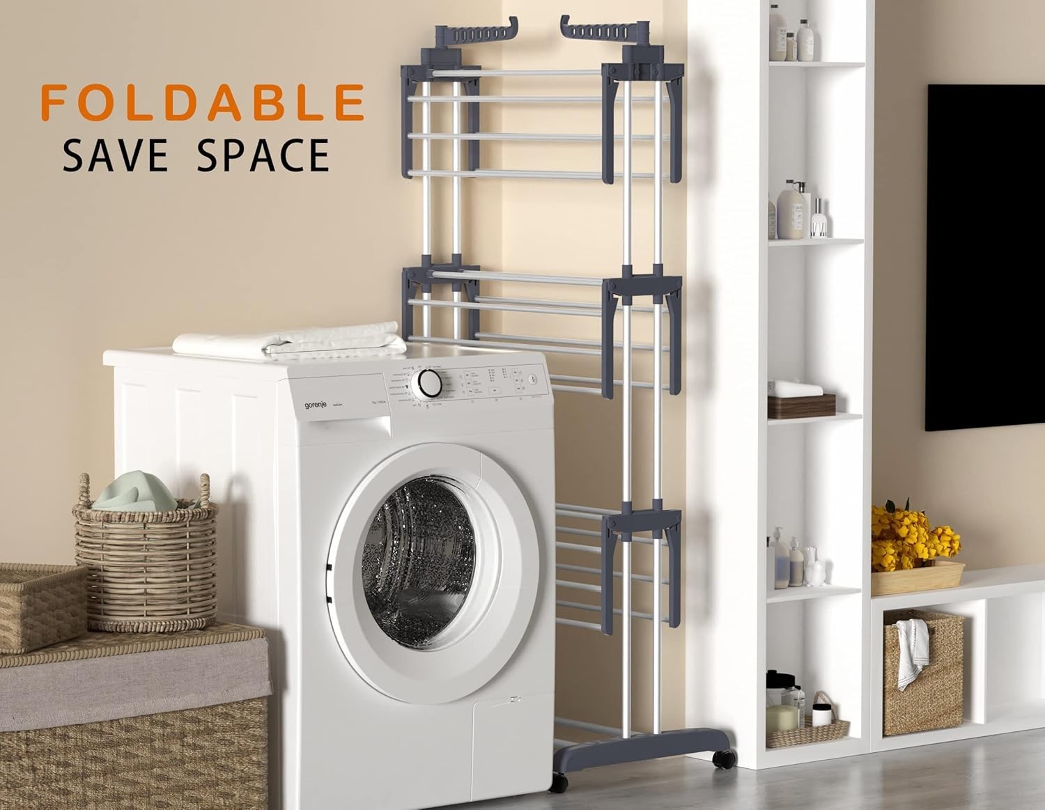 HOMIDEC 4-Tier Foldable Stainless Steel Clothes Drying Rack Grey