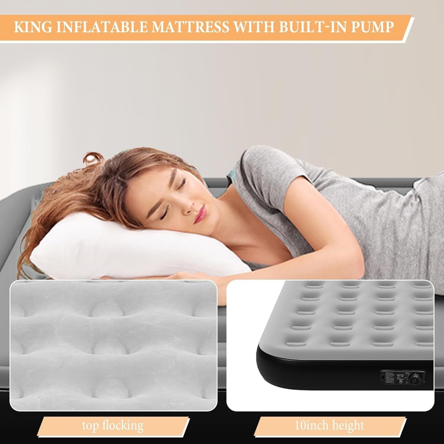 King Air Mattress Built-In Electric Pump Plush Top Inflatable Bed