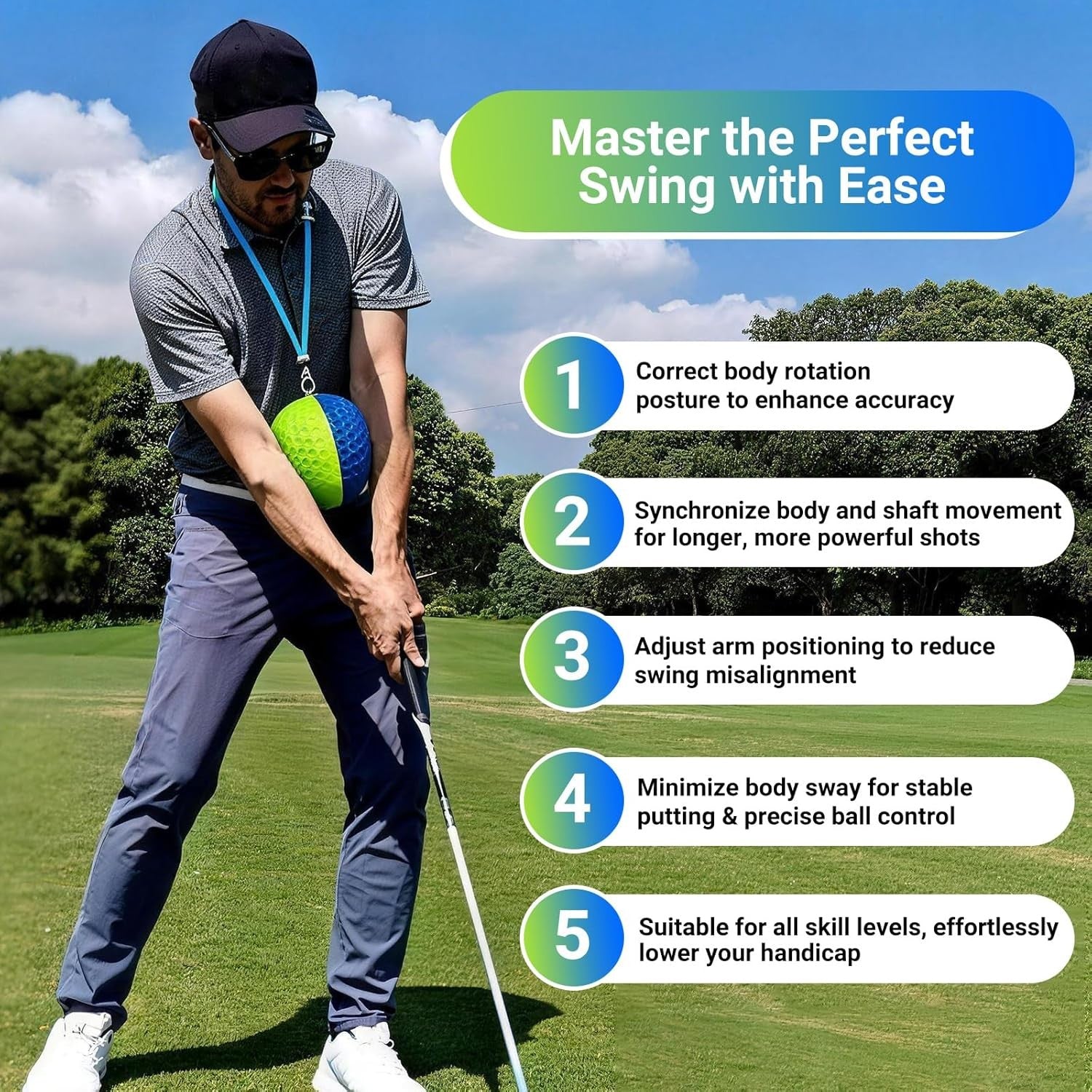 Golf Swing Trainer Ball Between Arms Improve Accuracy & Stability