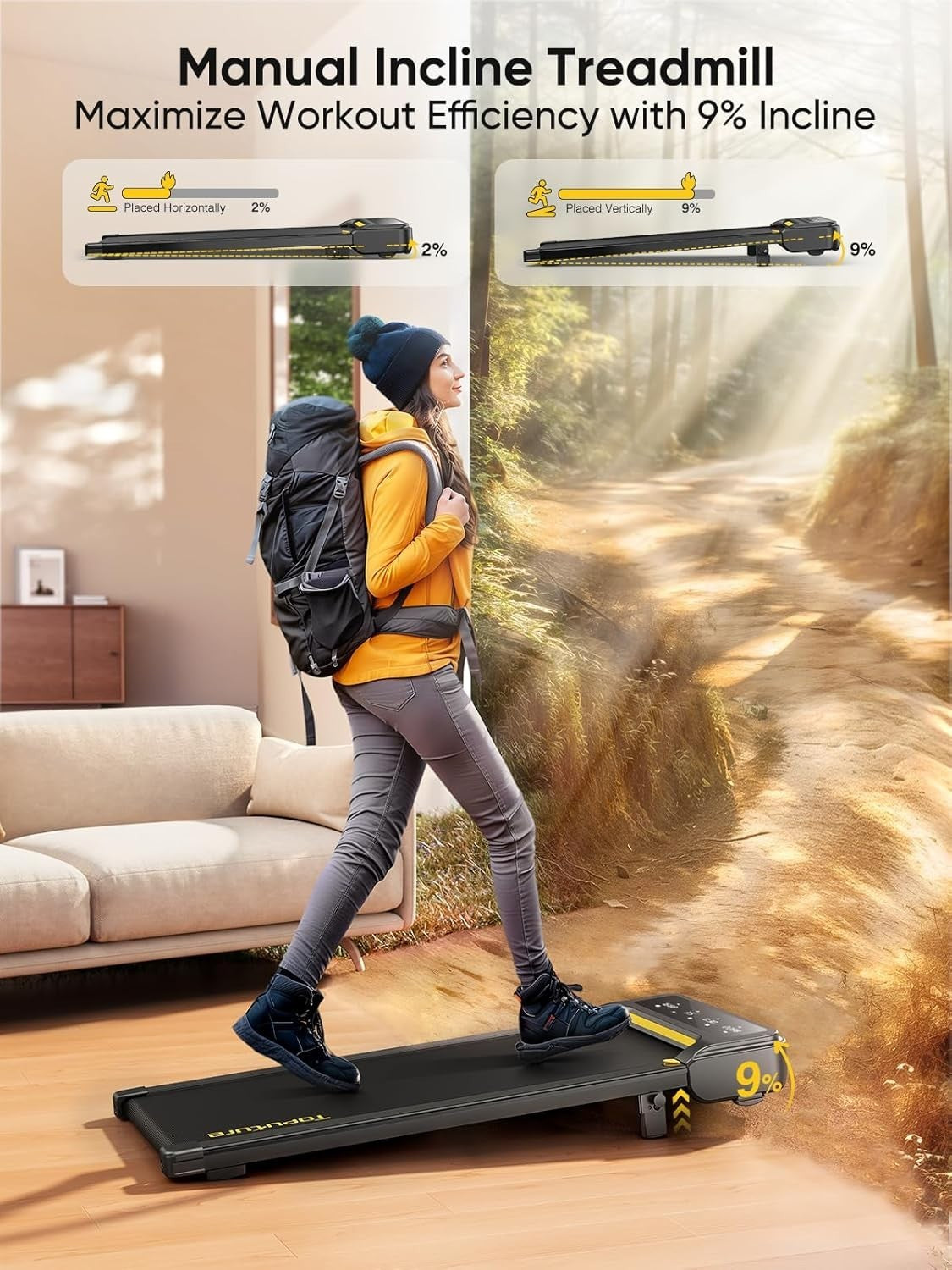 Under Desk Treadmill 2.5HP Home Walking Running Pad 9% Incline LED Display