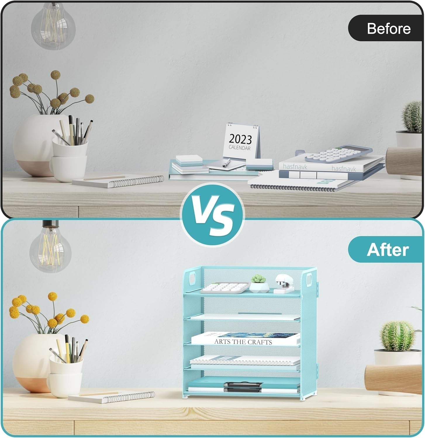 5-Tray Metal Desk Organizer Letter Tray Holder for Office & Home