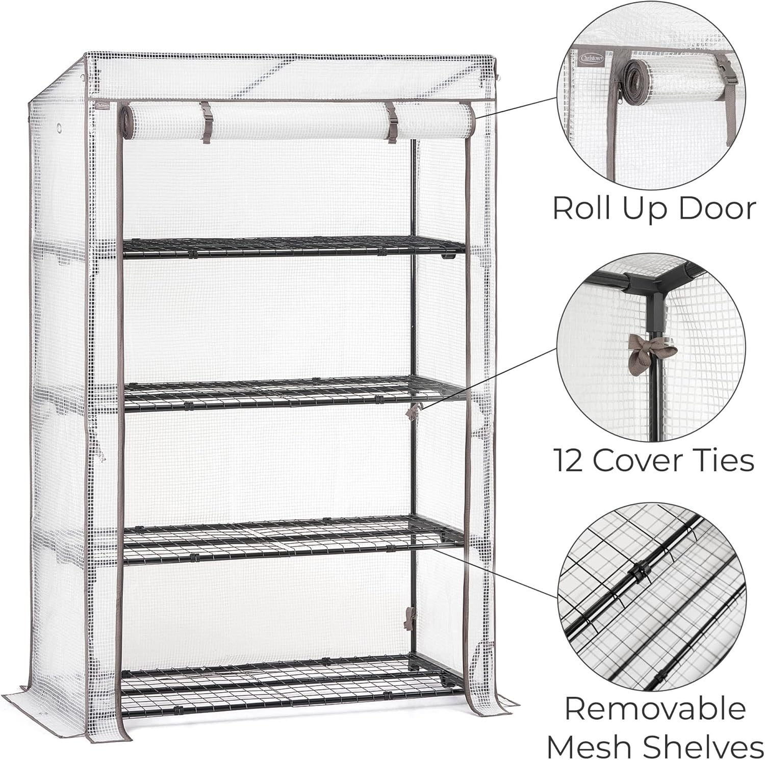 4 Tier Large Greenhouse with Reinforced PE Cover | Sturdy Steel Frame