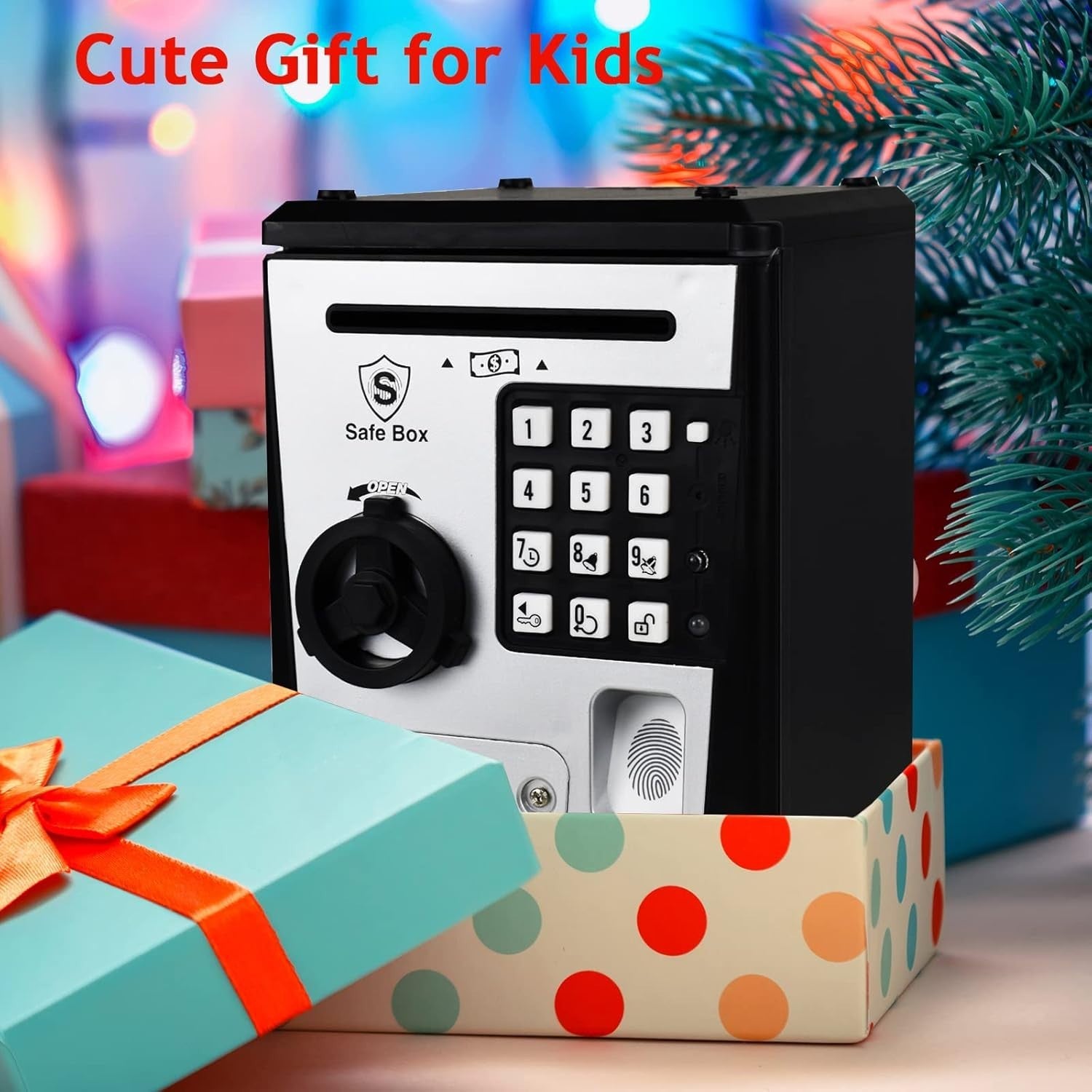 Kids Fingerprint ATM Money Safe Password Piggy Bank Coin Savings Box