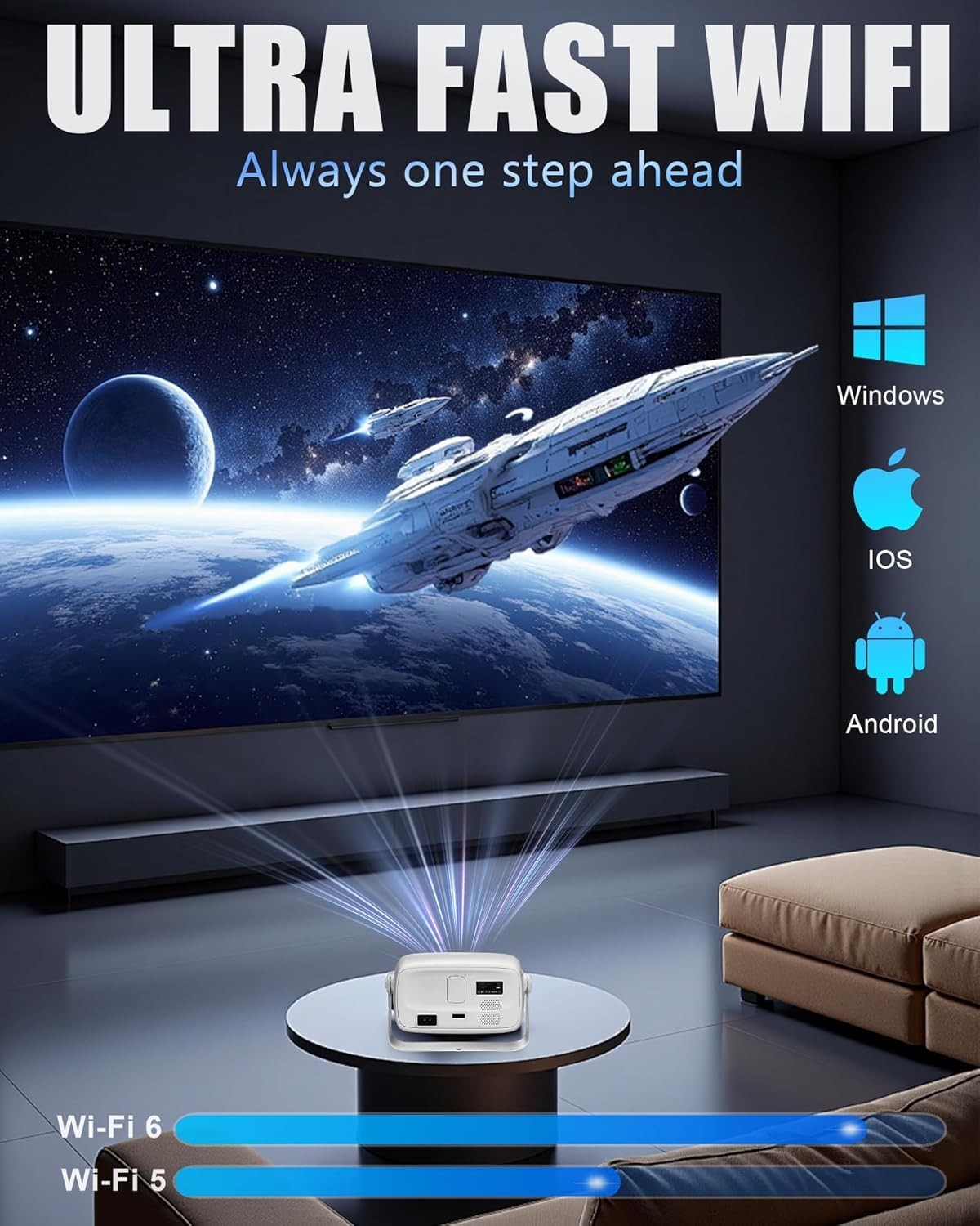 1080P Smart Projector WiFi Bluetooth Electric Focus 4K Outdoor