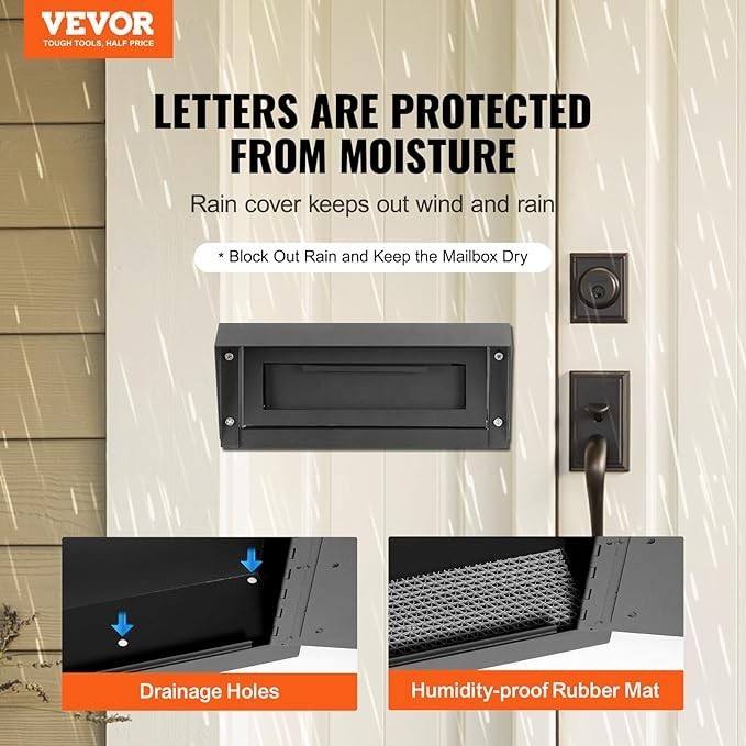 Heavy Duty Door Mail Drop Box Lockable Waterproof Steel Safe 12x6x16" Black