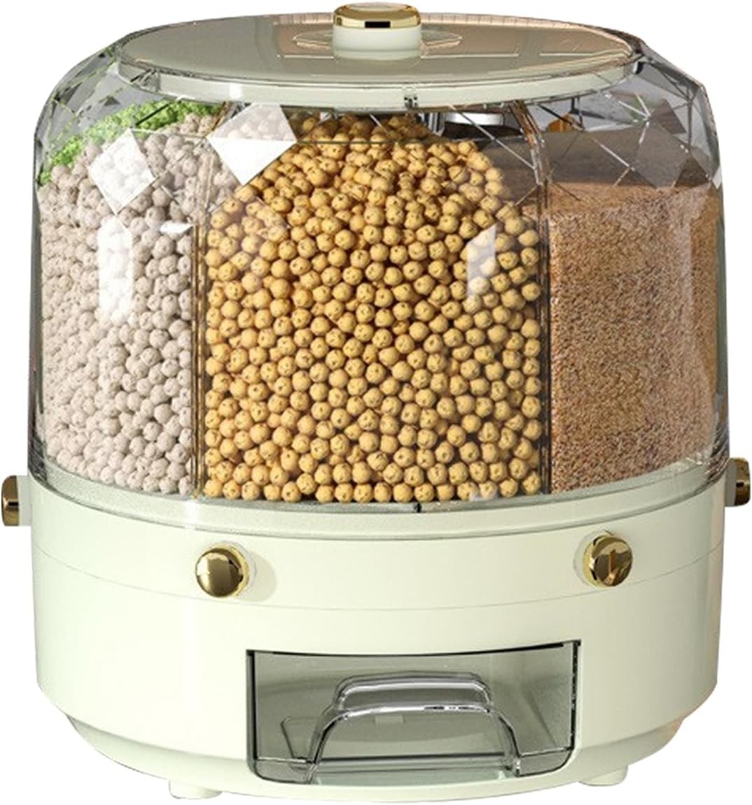 360° Rotating Rice Dispenser 6 Grid Round Grain Storage Container