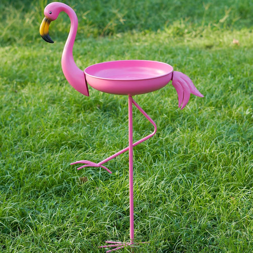Flamingo Bird Bath Outdoor Garden Metal Feeder Ornament 41" Pink