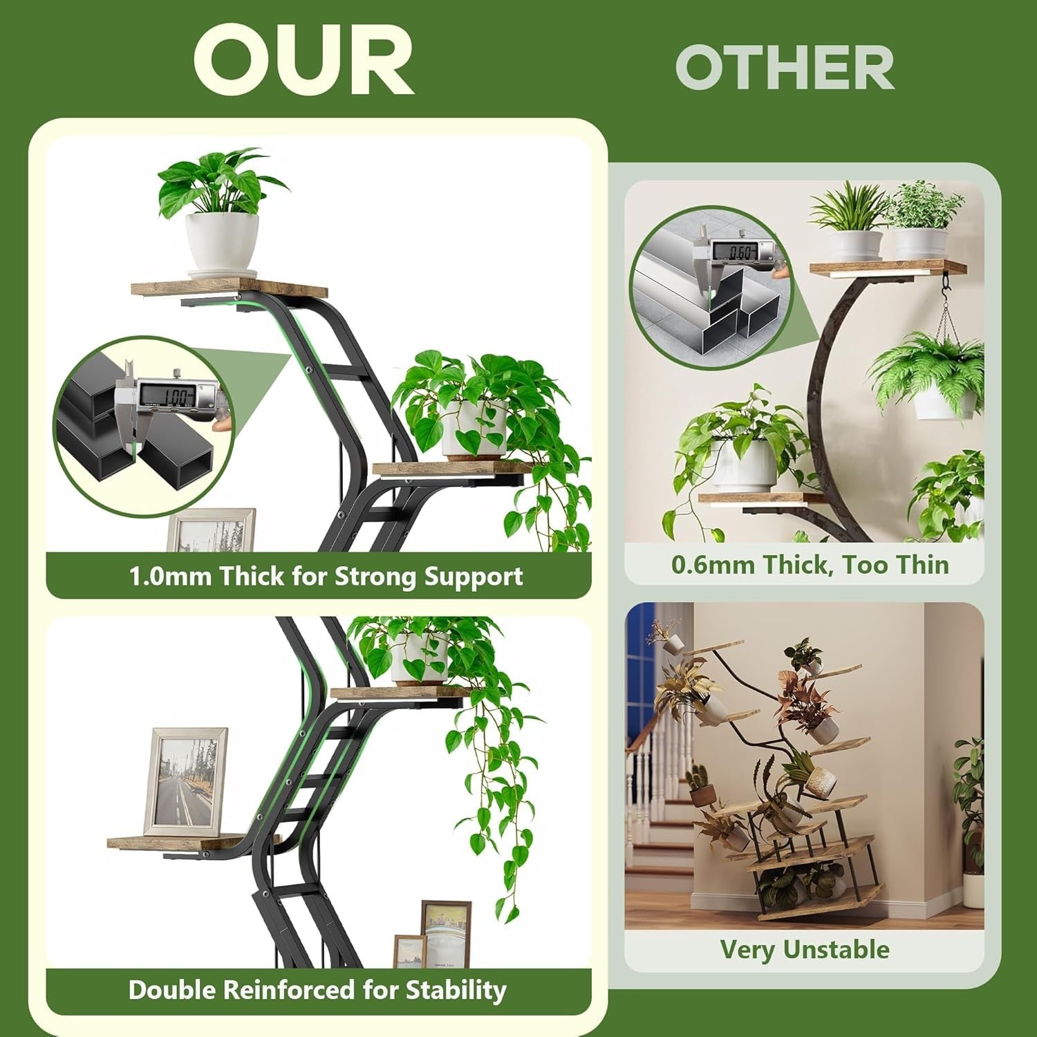 7 Tier Tall Metal Plant Stand with Grow Lights Indoor Outdoor Flower Shelf
