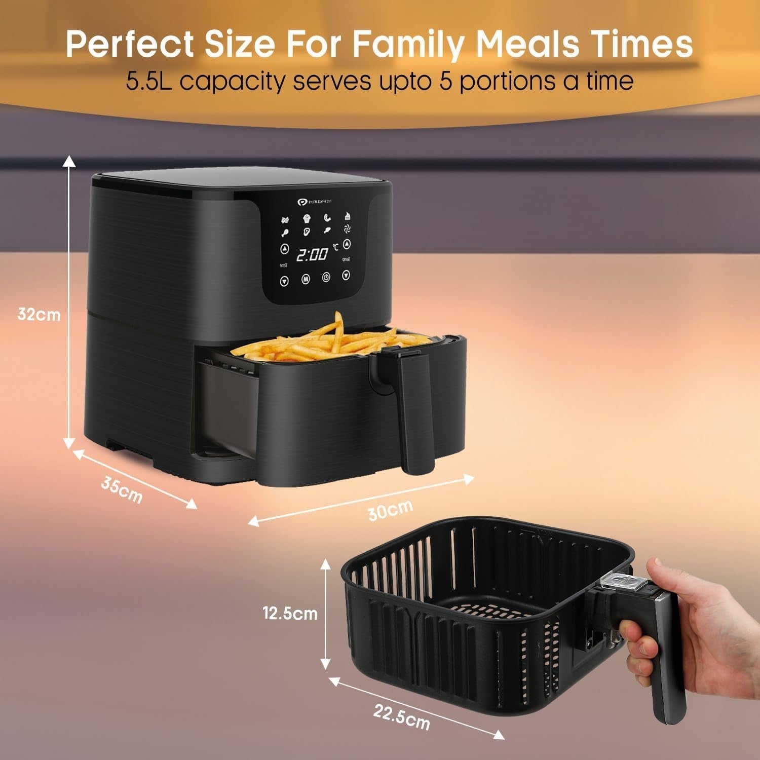 5.5L Digital Air Fryer 1700W | 7 Presets Healthy Oil-Free Cooking + Recipe Book