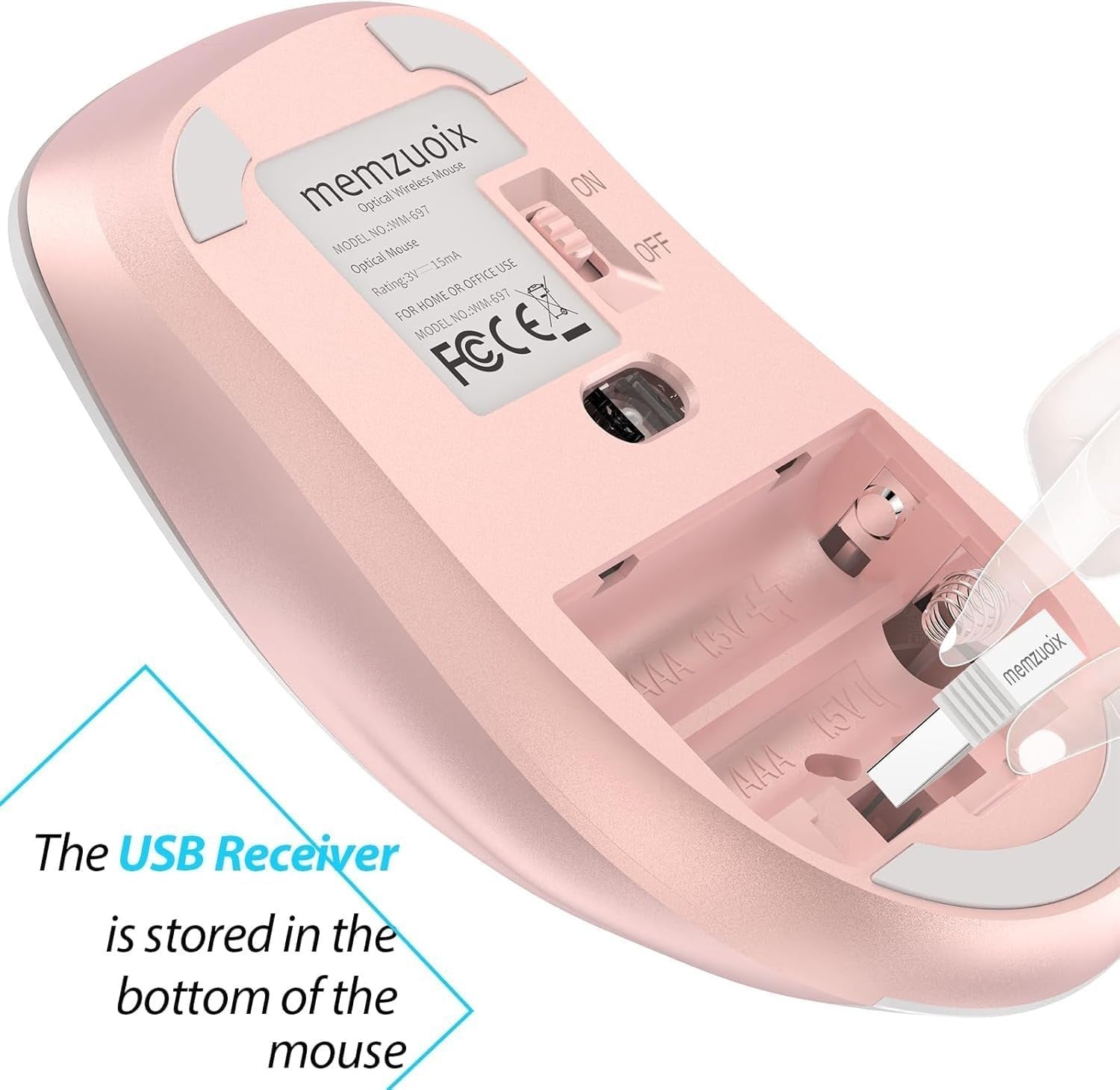 White Pink Wireless Mouse 1400 DPI USB 2.4G Ergonomic 5 Key