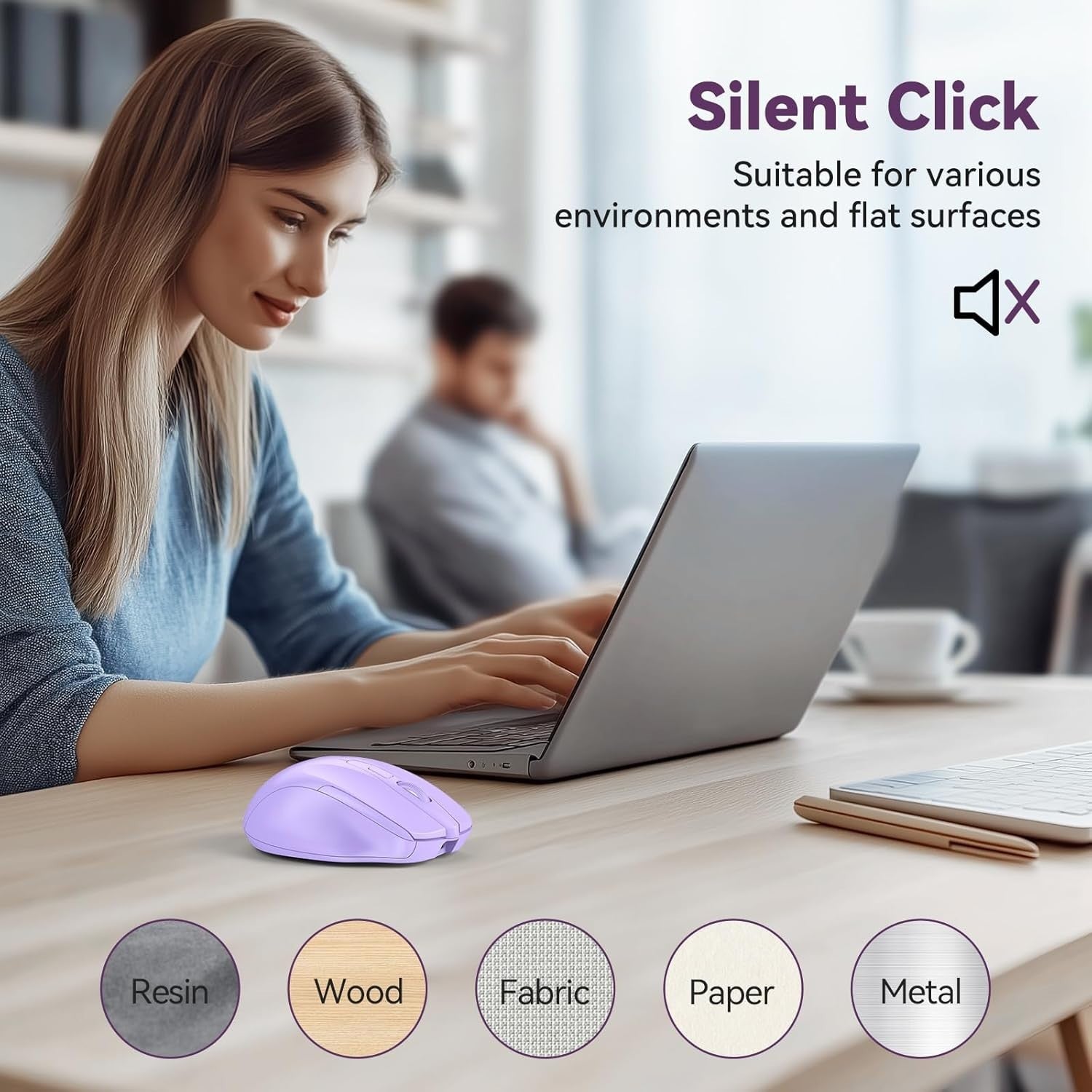 Silent Rechargeable Bluetooth Mouse 4800 DPI Ergonomic Light Purple Laptop PC