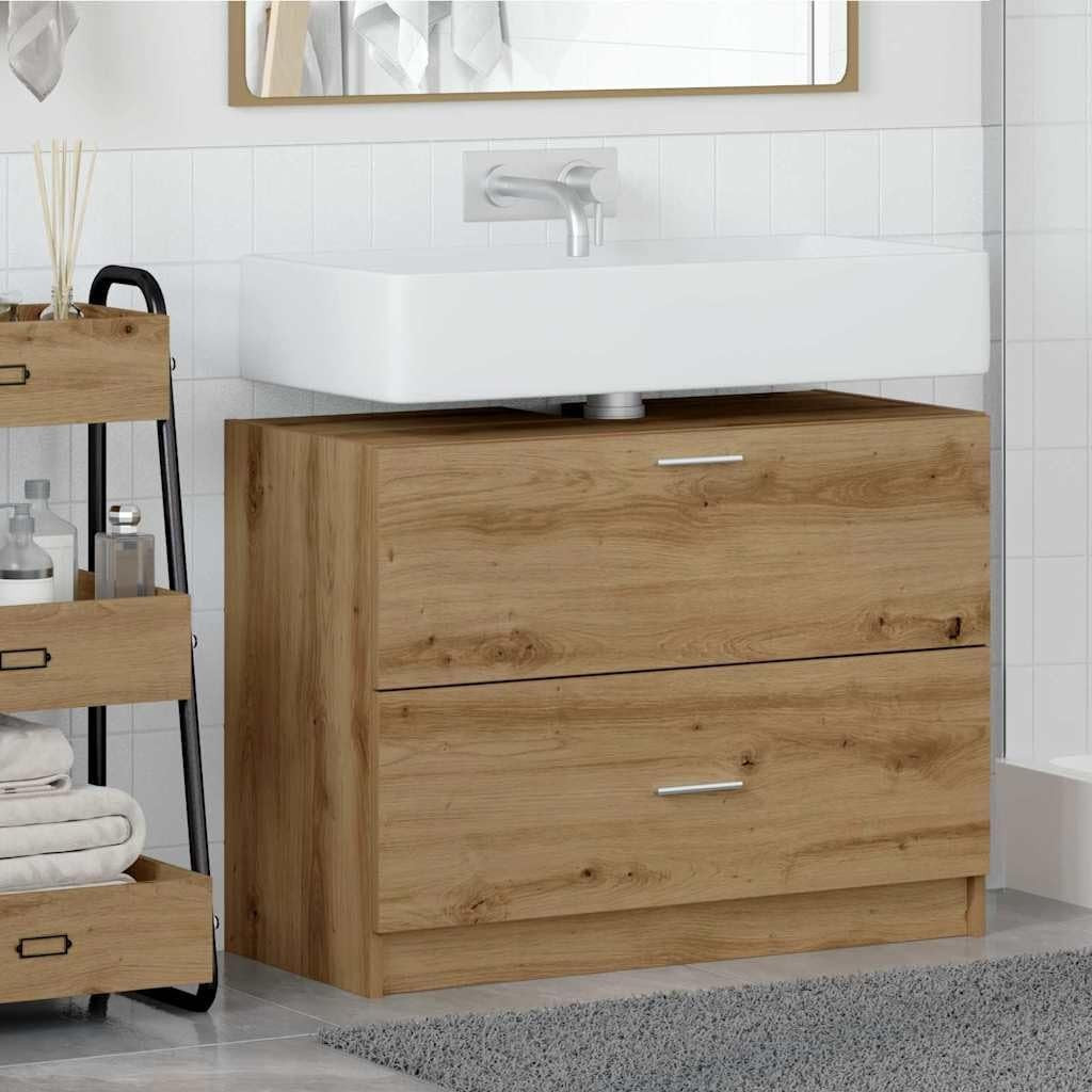Artisan Oak Under Sink Bathroom Cabinet 78x37x59cm Rustic Vanity Storage Unit
