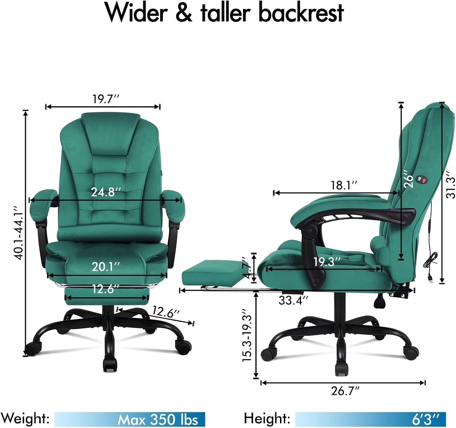 Massage Velvet Office Chair Recliner Footrest Adjustable Height Executive Desk P