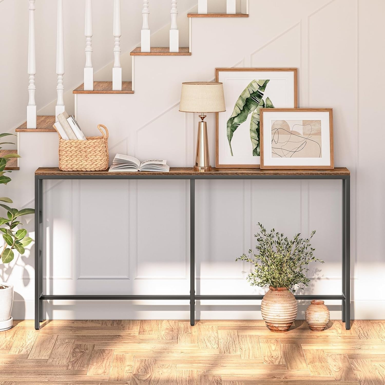 Narrow Console Table 160cm Long Industrial Sofa Side Table with Storage