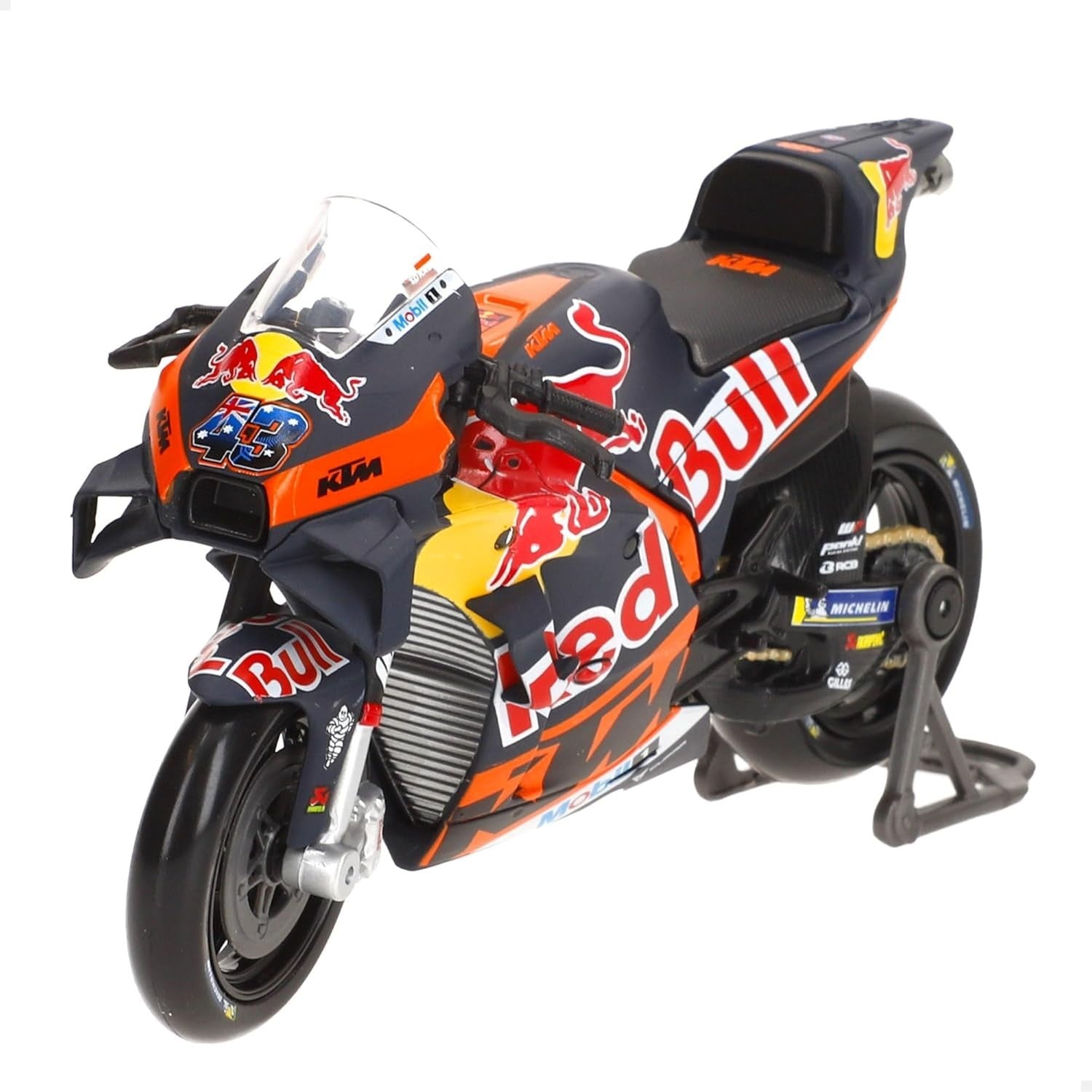 Detailed Die-Cast Red Bull Replica Motorbike Model with Display Stand
