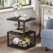 3-Tier S-Shape Side Table with Storage | Compact Black Nightstand 40x30x55cm