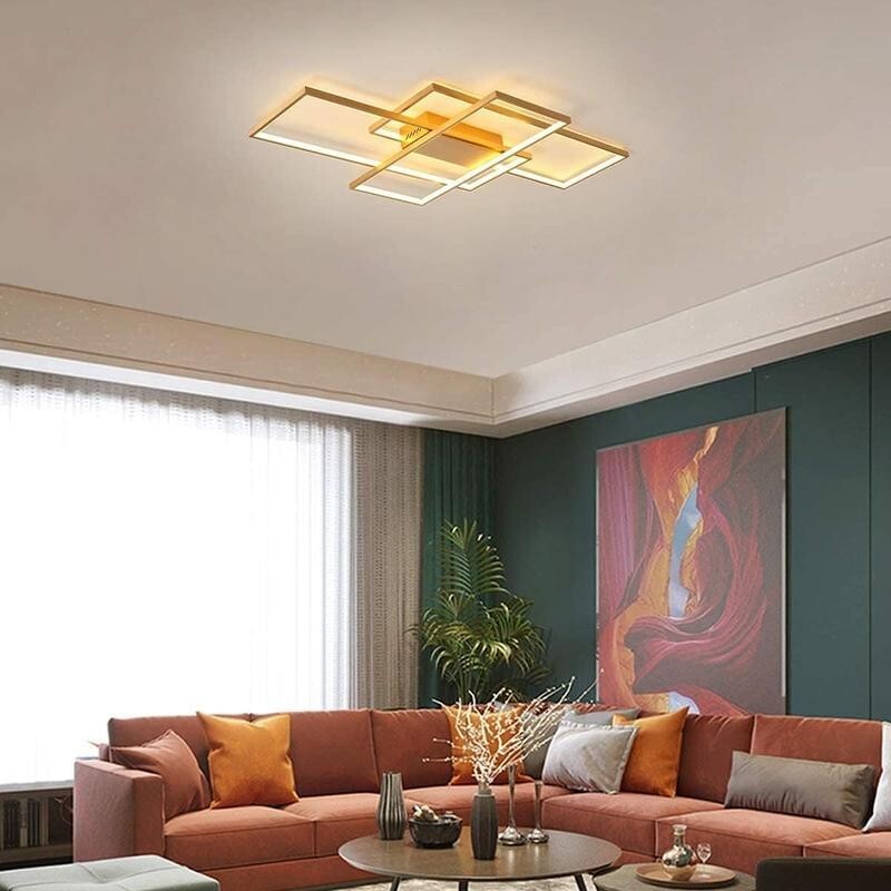Gold LED Ceiling Light 3 Square Dimmable 50W Remote Control Modern Fixture