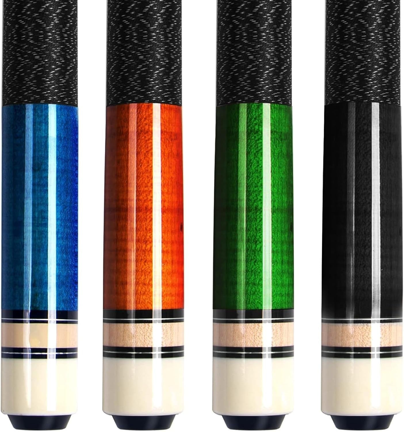 58in Pool Cue Set 4 Sticks 13mm Tip Canadian Maple 18–21oz Linen Grip
